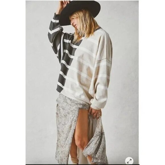 NEW Free People Uptown Stripe Pullover Sweater Size XS - Picture 2 of 6